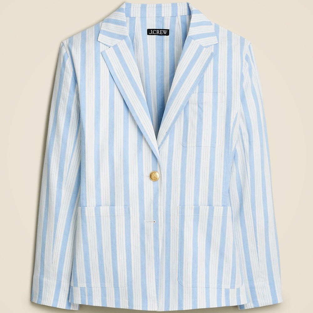 J. Crew Women's Light Blue and White Striped Blazer